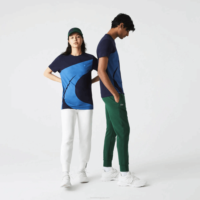 azul marino blanco vll VVL0A944 mujer Lacoste playera sport x theo curin de punto gráfico