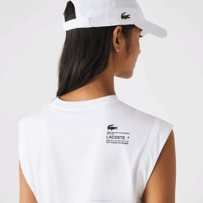 blanco 001 VVL0A2558 mujer Lacoste camiseta deportiva de corte holgado con la marca coordinada