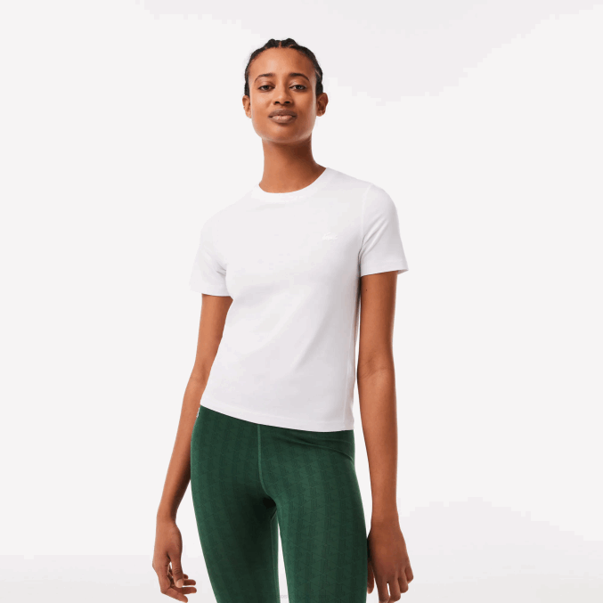 blanco 001 VVL0A2563 mujer Lacoste camiseta de mezcla de algodón con cuello redondo