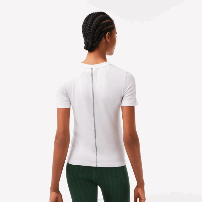 blanco 001 VVL0A2563 mujer Lacoste camiseta de mezcla de algodón con cuello redondo