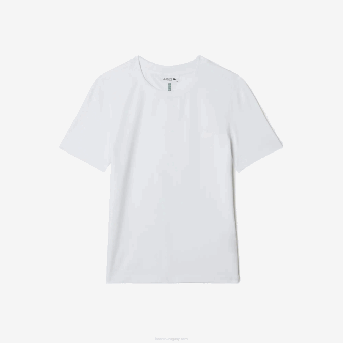 blanco 001 VVL0A2563 mujer Lacoste camiseta de mezcla de algodón con cuello redondo