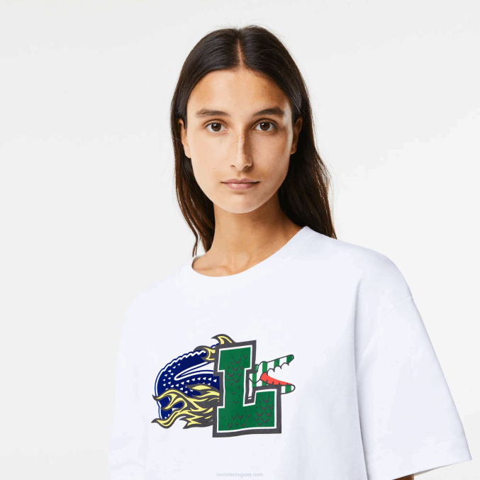 blanco 001 VVL0A2567 mujer Lacoste camiseta oversize de algodón orgánico