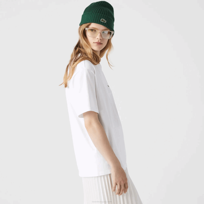 blanco 001 VVL0A2590 mujer Lacoste playera de algodón premium con cuello redondo