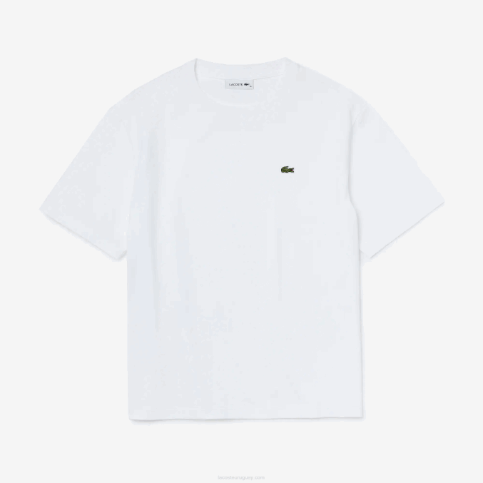 blanco 001 VVL0A2590 mujer Lacoste playera de algodón premium con cuello redondo