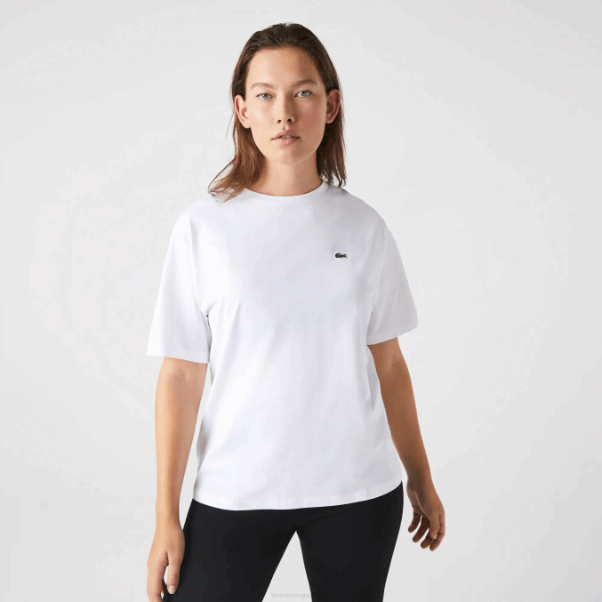blanco 001 VVL0A2590 mujer Lacoste playera de algodón premium con cuello redondo