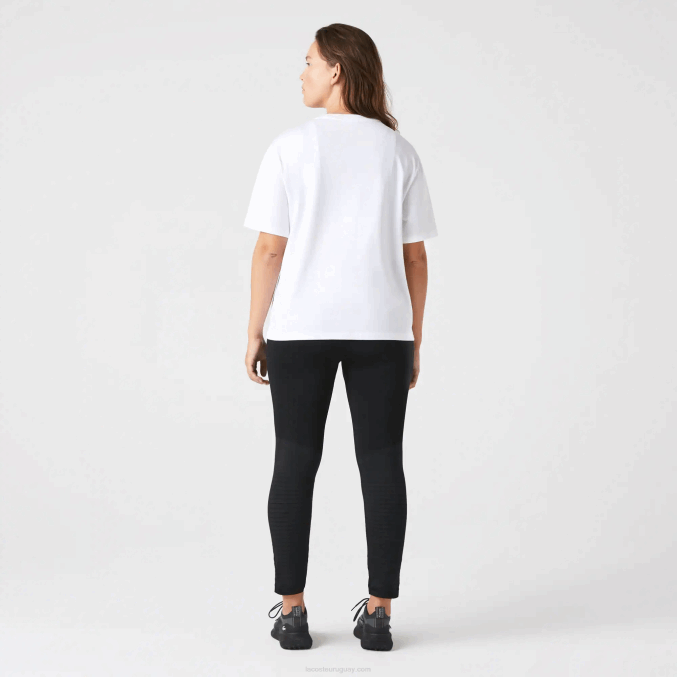 blanco 001 VVL0A2590 mujer Lacoste playera de algodón premium con cuello redondo