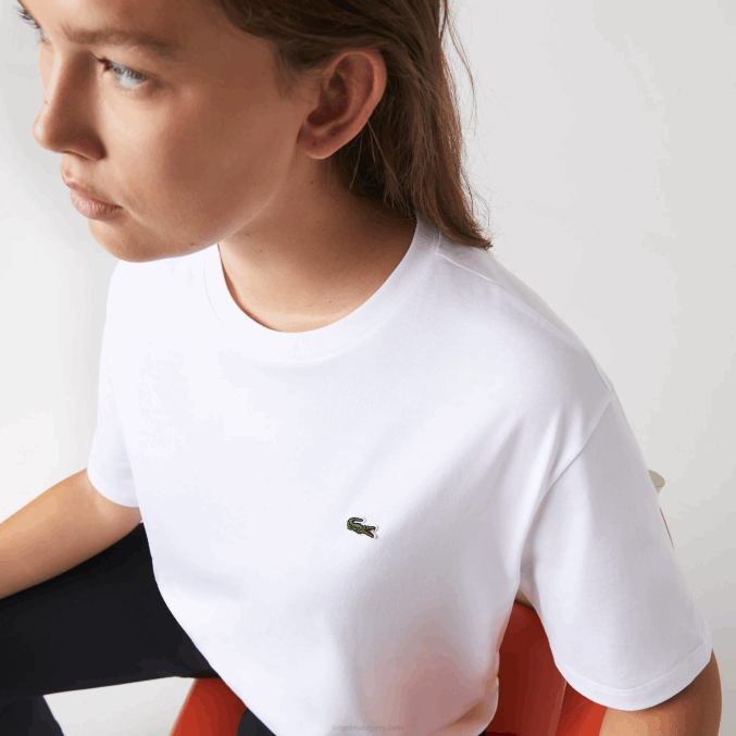 blanco 001 VVL0A2590 mujer Lacoste playera de algodón premium con cuello redondo