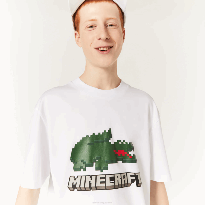 blanco 001 VVL0A880 mujercamiseta de algodón orgánico con estampado lacoste x minecraft