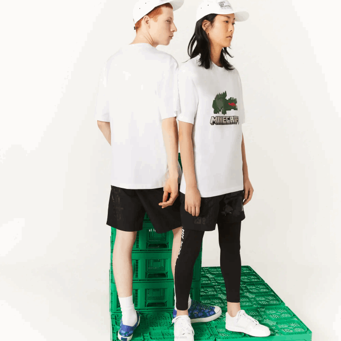 blanco 001 VVL0A880 mujercamiseta de algodón orgánico con estampado lacoste x minecraft