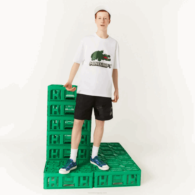blanco 001 VVL0A880 mujercamiseta de algodón orgánico con estampado lacoste x minecraft
