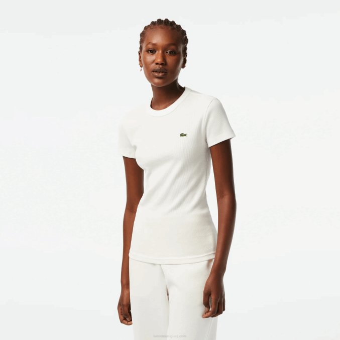 blanco 70v VVL0A2384 mujer Lacoste camiseta slim fit de algodón orgánico