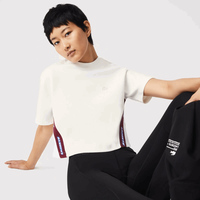 blanco 70v VVL0A2547 mujer Lacoste camiseta holgada con bandas estampadas