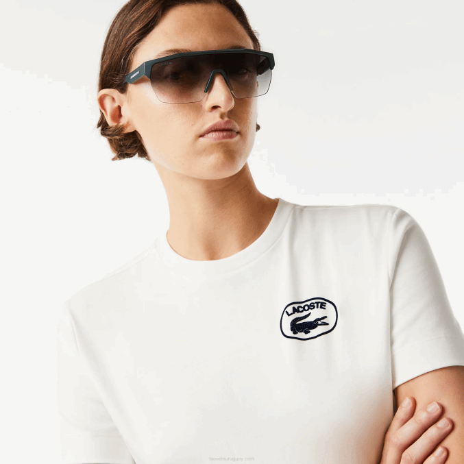 blanco 70v VVL0A2609 mujer Lacoste camiseta holgada de algodón orgánico