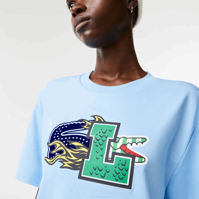 hbp azul VVL0A2568 mujer Lacoste camiseta oversize de algodón orgánico