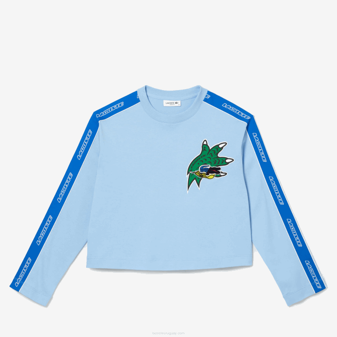 hbp azul VVL0A2571 mujer Lacoste camiseta holgada con banda estampada
