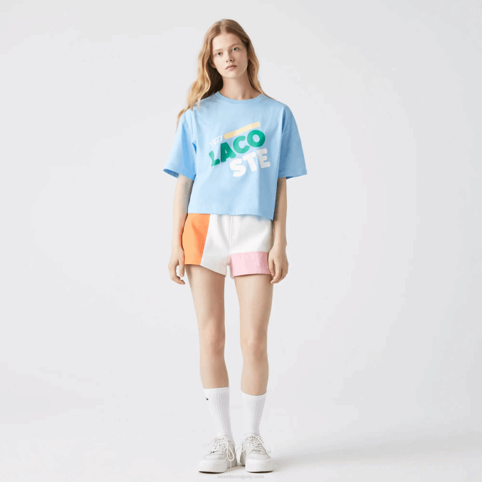 hbp azul VVL0A2611 mujer Lacoste camiseta corta jaspeada de algodón orgánico