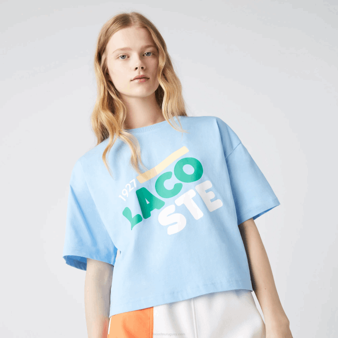 hbp azul VVL0A2611 mujer Lacoste camiseta corta jaspeada de algodón orgánico