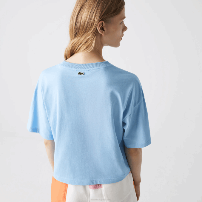 hbp azul VVL0A2611 mujer Lacoste camiseta corta jaspeada de algodón orgánico
