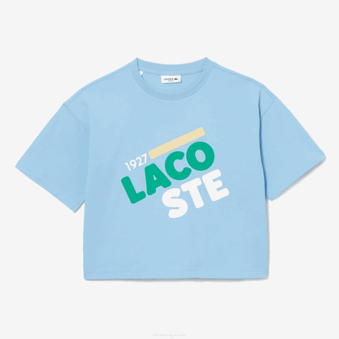 hbp azul VVL0A2611 mujer Lacoste camiseta corta jaspeada de algodón orgánico