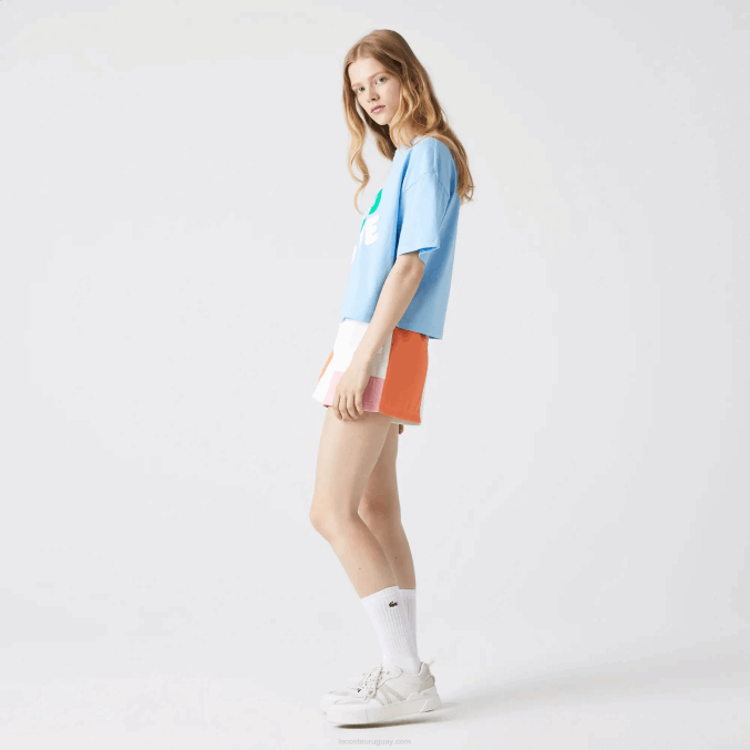 hbp azul VVL0A2611 mujer Lacoste camiseta corta jaspeada de algodón orgánico