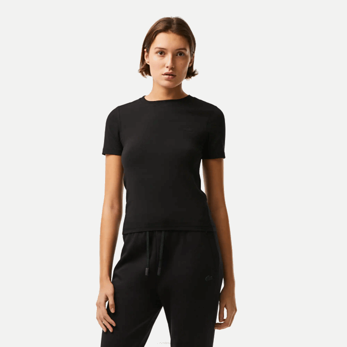 negro 031 VVL0A2566 mujer Lacoste camiseta de mezcla de algodón con cuello redondo