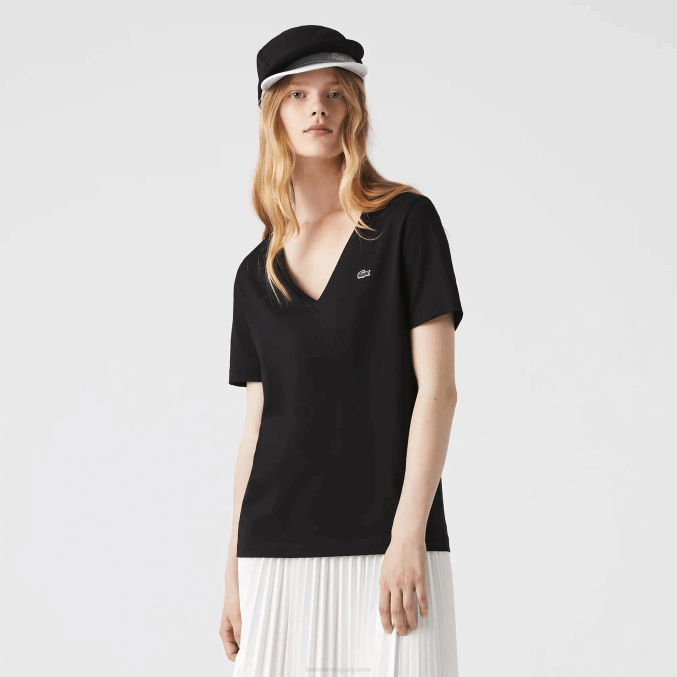 negro 031 VVL0A2606 mujer Lacoste playera holgada con cuello en V