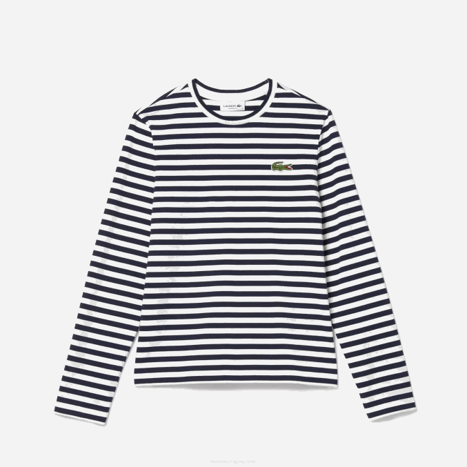 negro/blanco hhh VVL0A2559 mujer Lacoste camiseta de punto de algodón a rayas