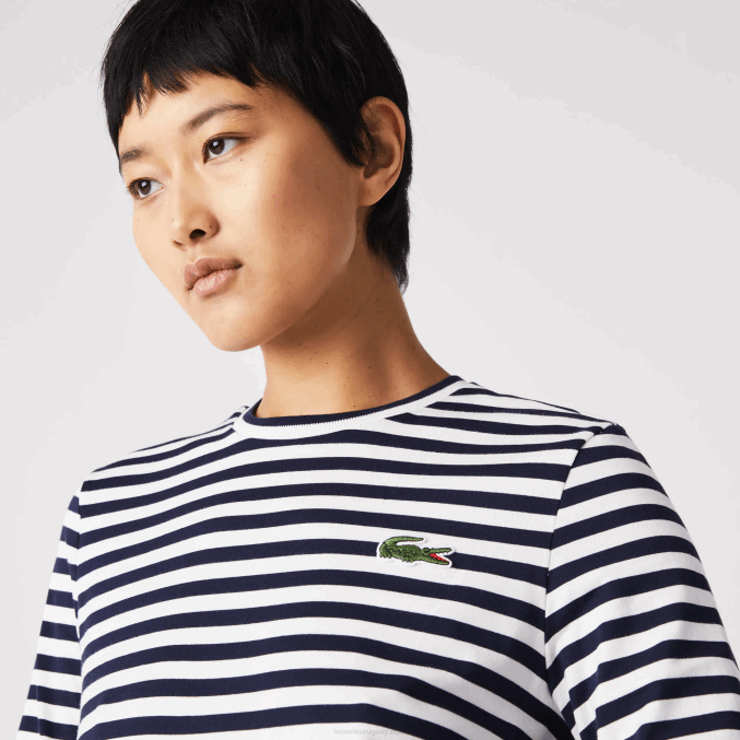 negro/blanco hhh VVL0A2559 mujer Lacoste camiseta de punto de algodón a rayas