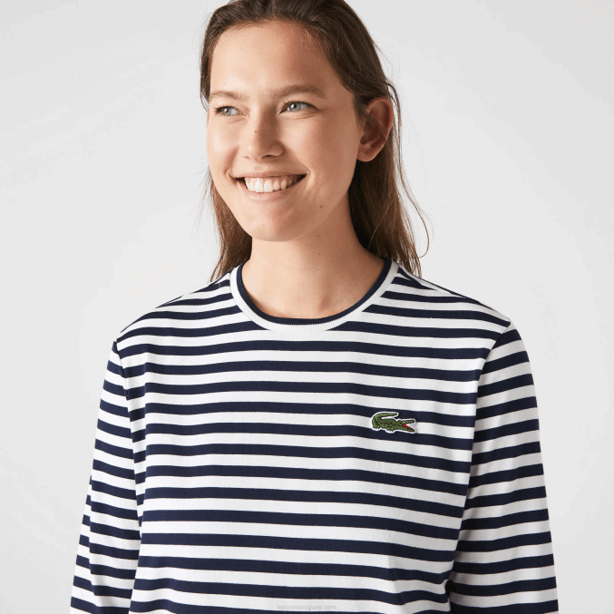 negro/blanco hhh VVL0A2559 mujer Lacoste camiseta de punto de algodón a rayas