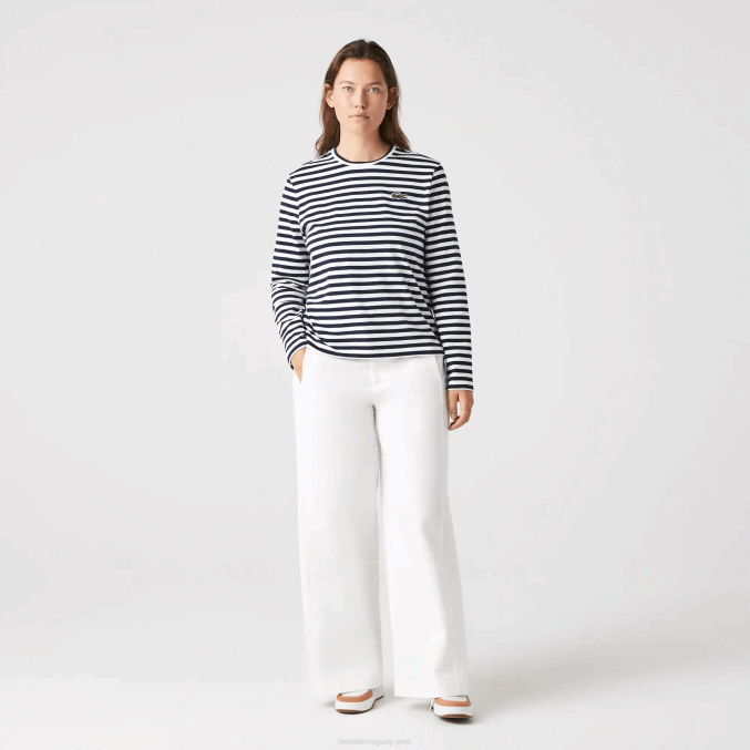 negro/blanco hhh VVL0A2559 mujer Lacoste camiseta de punto de algodón a rayas