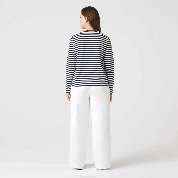 negro/blanco hhh VVL0A2559 mujer Lacoste camiseta de punto de algodón a rayas