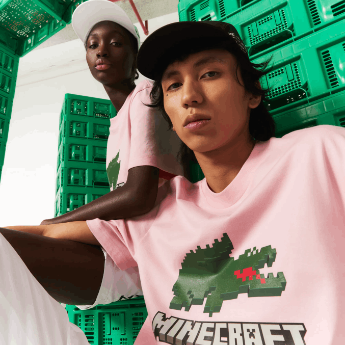 rosa 7 años VVL0A879 mujercamiseta de algodón orgánico con estampado lacoste x minecraft