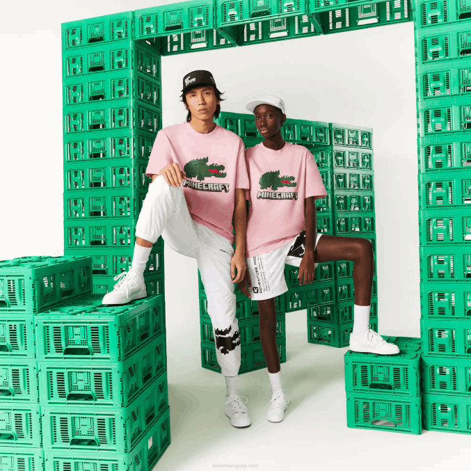 rosa 7 años VVL0A879 mujercamiseta de algodón orgánico con estampado lacoste x minecraft