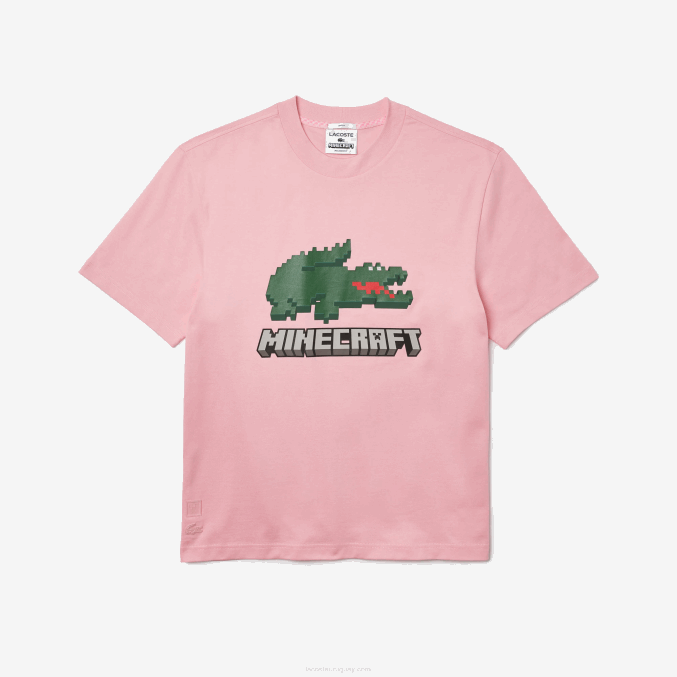 rosa 7 años VVL0A879 mujercamiseta de algodón orgánico con estampado lacoste x minecraft
