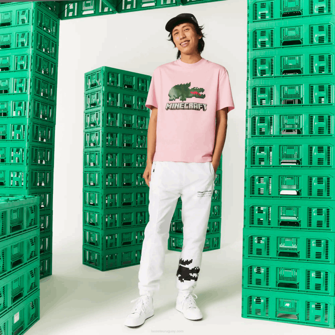 rosa 7 años VVL0A879 mujercamiseta de algodón orgánico con estampado lacoste x minecraft