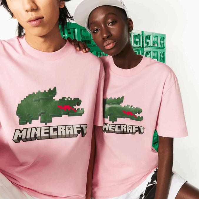 rosa 7 años VVL0A879 mujercamiseta de algodón orgánico con estampado lacoste x minecraft
