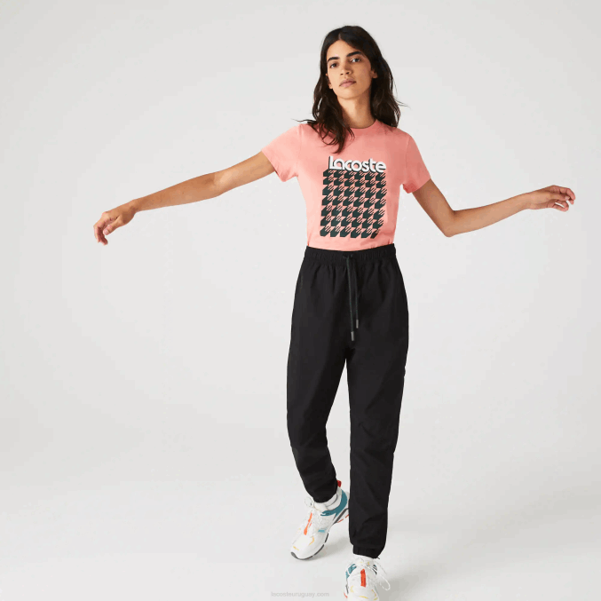 rosa blanco verde qzc VVL0A2596 mujer Lacoste camiseta sport transpirable estampado pata de gallo