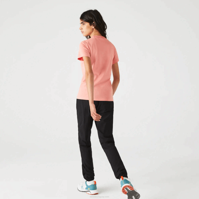 rosa blanco verde qzc VVL0A2596 mujer Lacoste camiseta sport transpirable estampado pata de gallo