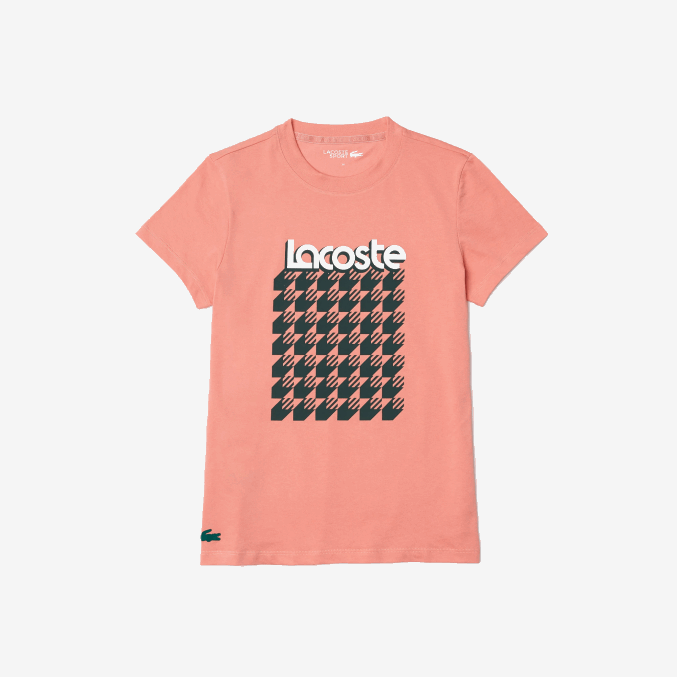 rosa blanco verde qzc VVL0A2596 mujer Lacoste camiseta sport transpirable estampado pata de gallo