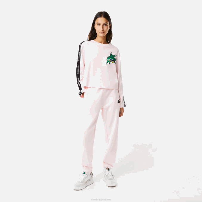 rosa claro t03 VVL0A2570 mujer Lacoste camiseta holgada con banda estampada