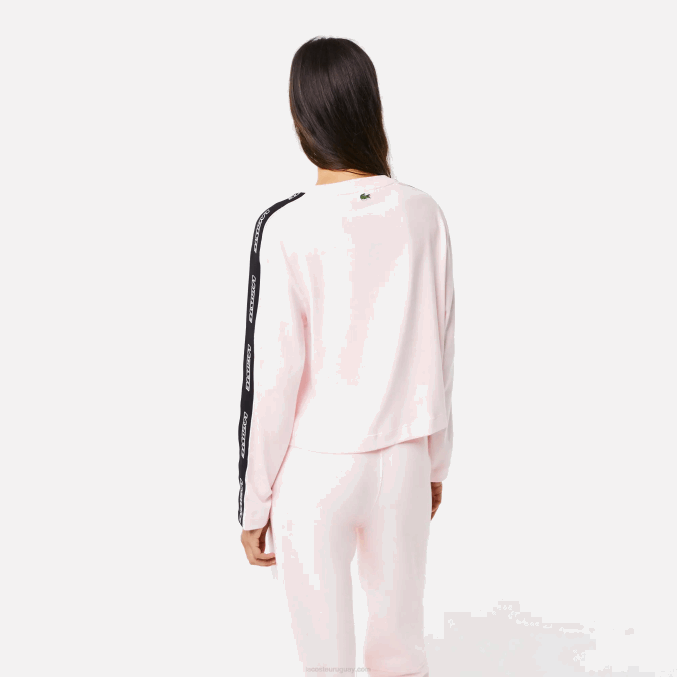 rosa claro t03 VVL0A2570 mujer Lacoste camiseta holgada con banda estampada