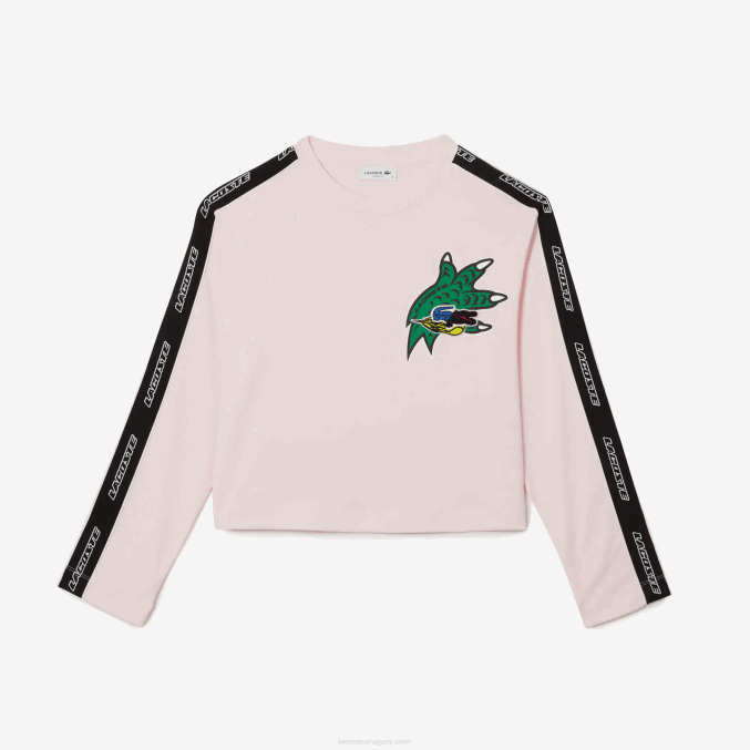 rosa claro t03 VVL0A2570 mujer Lacoste camiseta holgada con banda estampada