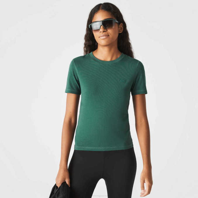 verde 5hx VVL0A2565 mujer Lacoste camiseta de mezcla de algodón con cuello redondo
