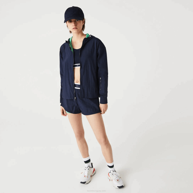 azul marino verde bwy VVL0A2633 mujer Lacoste chamarra deportiva ligera de nailon y malla con cremallera