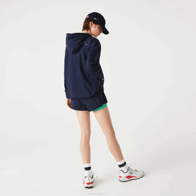 azul marino verde bwy VVL0A2633 mujer Lacoste chamarra deportiva ligera de nailon y malla con cremallera