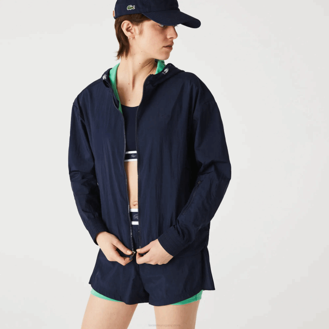 azul marino verde bwy VVL0A2633 mujer Lacoste chamarra deportiva ligera de nailon y malla con cremallera