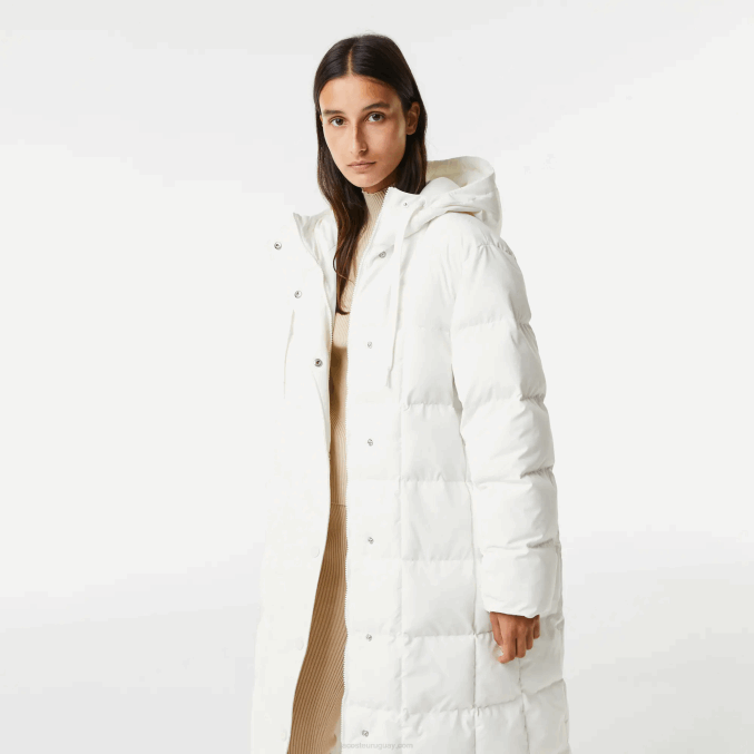 blanco 70v VVL0A2614 mujer Lacoste chaqueta larga reversible repelente al agua