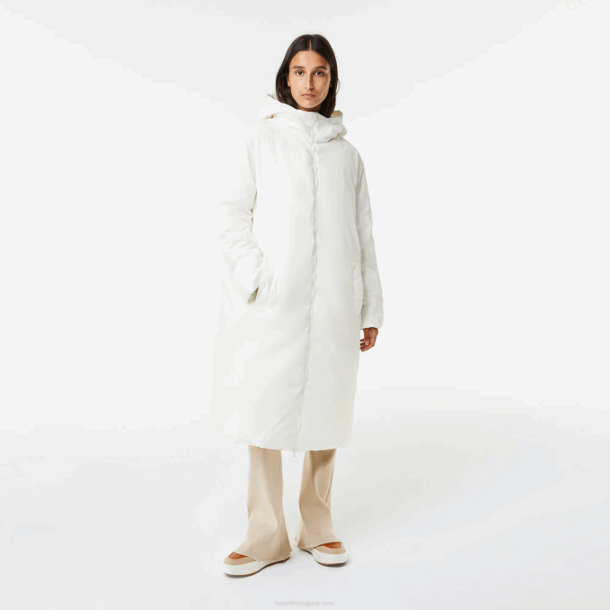 blanco 70v VVL0A2614 mujer Lacoste chaqueta larga reversible repelente al agua