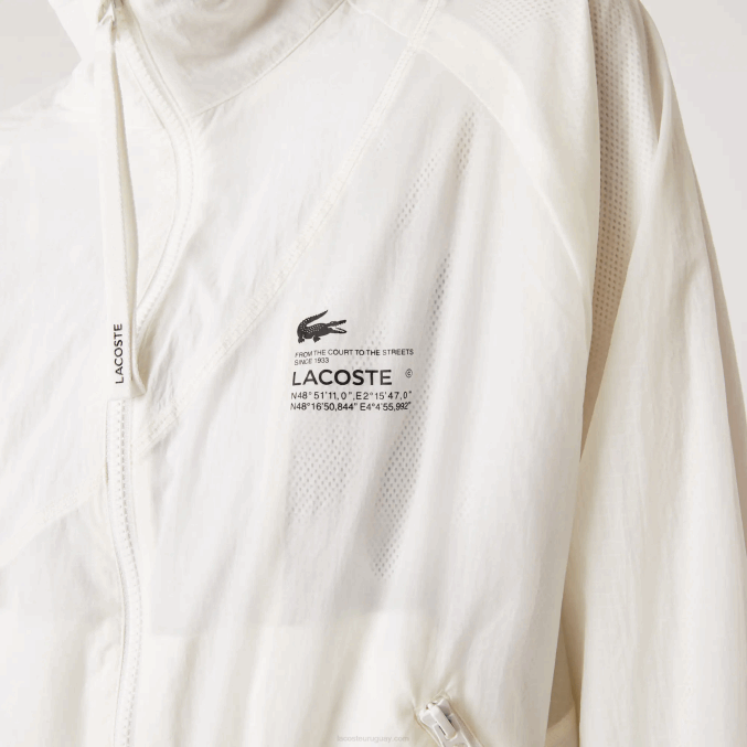 blanco 70v VVL0A2626 mujer Lacoste chamarra de nailon con forro de malla