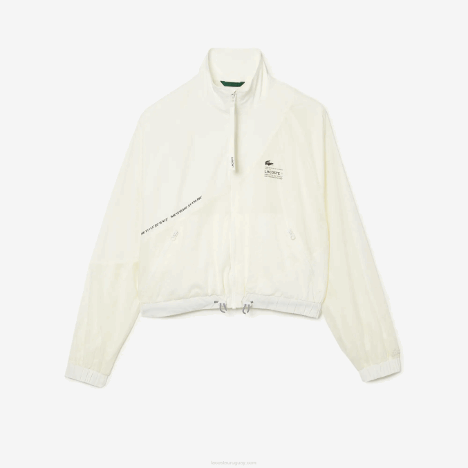 blanco 70v VVL0A2626 mujer Lacoste chamarra de nailon con forro de malla